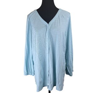 J Jill Women‎ V Neck Button Down Blouse Size Large Tall Cottagecore Beach Light